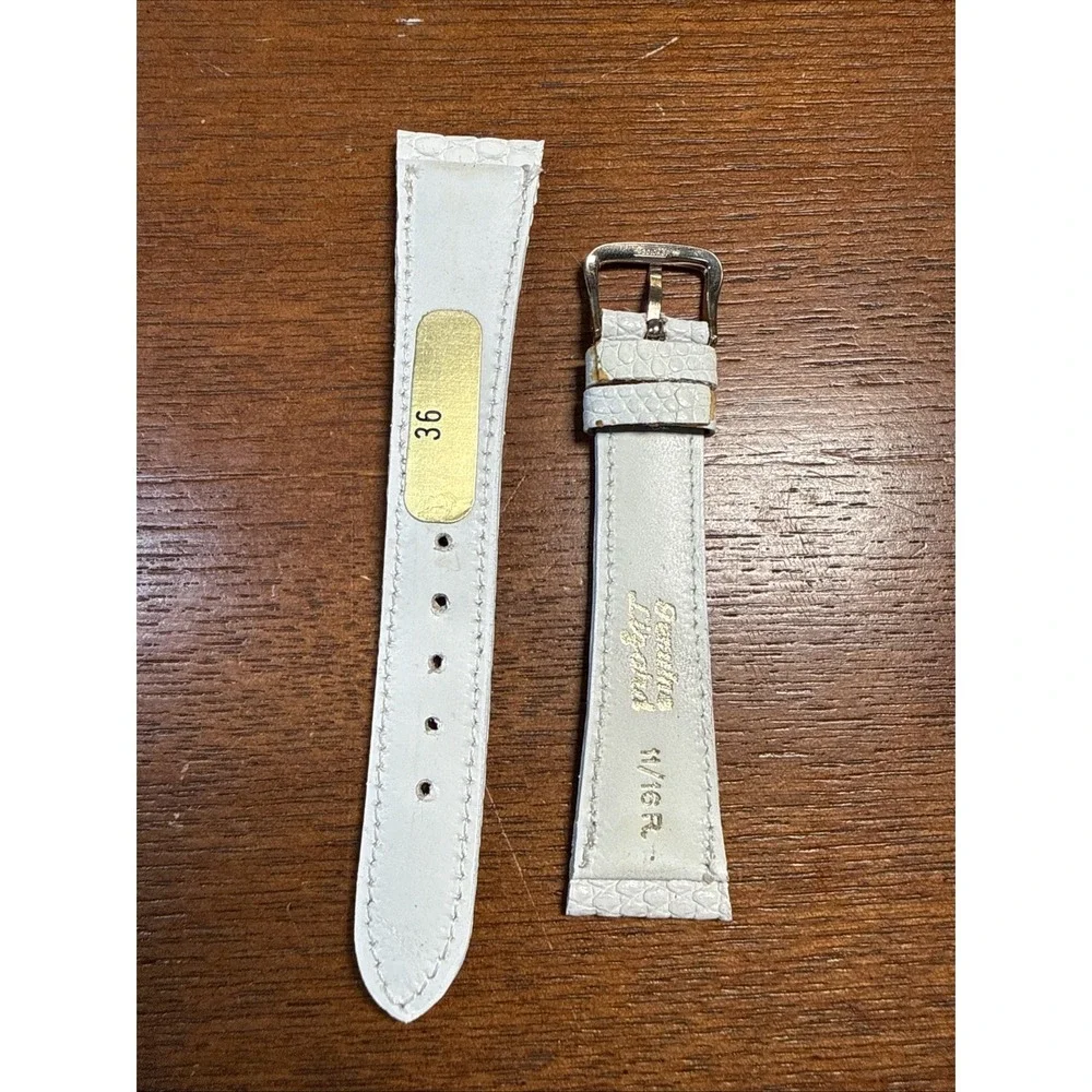 Genuine Lizard Watch Strap White 18mm NOS With 10k Gold Filled Buckle